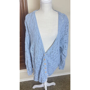 Vintage Sweater Cardigan Women's M Lt Blue 100% Cotton cable knit button front